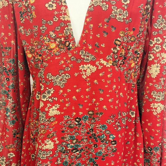 NWT Baltic Born Red Multi Floral Tiered Deep V-Neck Bowman Maxi Dress XL - Picture 3 of 16
